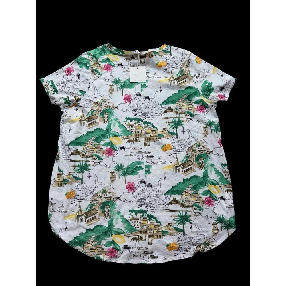 Cynthia Rowley Womens 1X Cotton Top Amalfi Coast Print Short Sleeve  New - Picture 2 of 2
